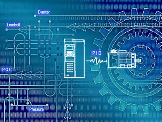 速度與張力控制迴路示意：Loadcell、Dancer、PID、變頻器與馬達